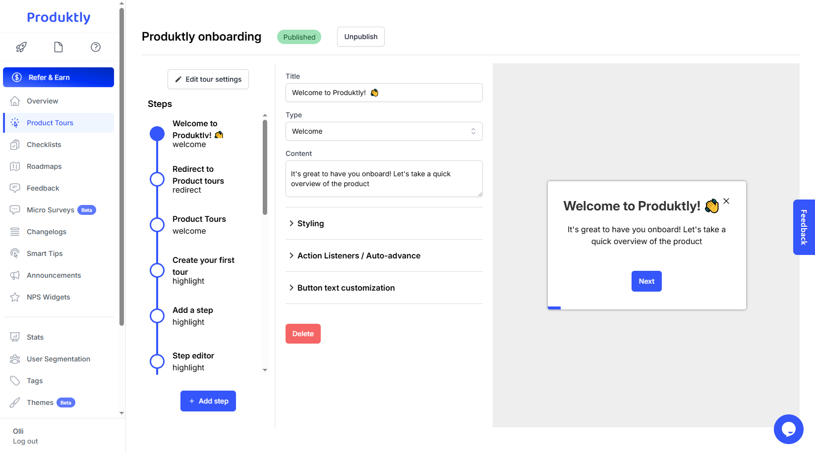 Screenshot of the app